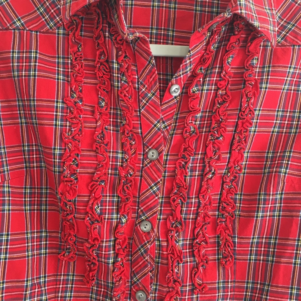 Vintage Pendleton Plaid Ruffle Button Up Shirt Top - Picture 3 of 7